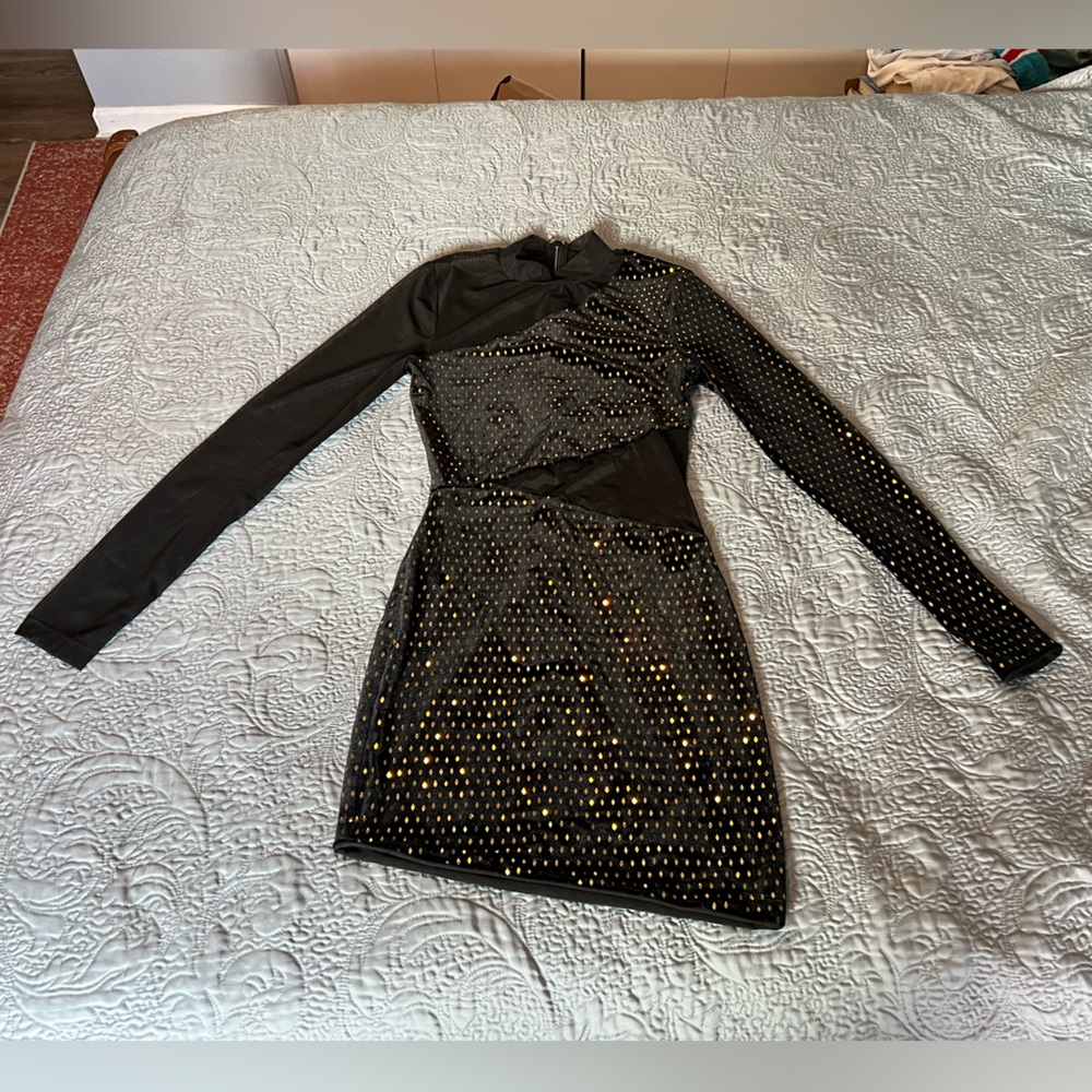 Revolve black and gold velvet and sheer dress